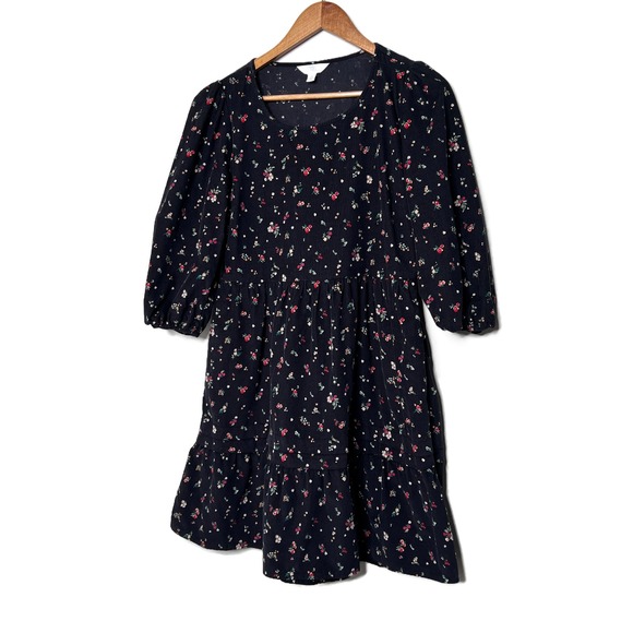 Time and Tru Womens Black Floral Corduroy Tiered Puff Sleeves Mini Dress Size S - Picture 3 of 16